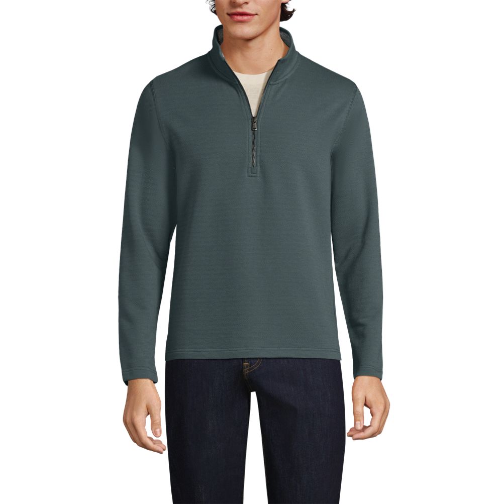 Men's Long Sleeve Herringbone Textured Quarter Zip | Lands' End