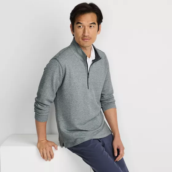 Men's Long Sleeve Herringbone Textured Quarter Zip - primary