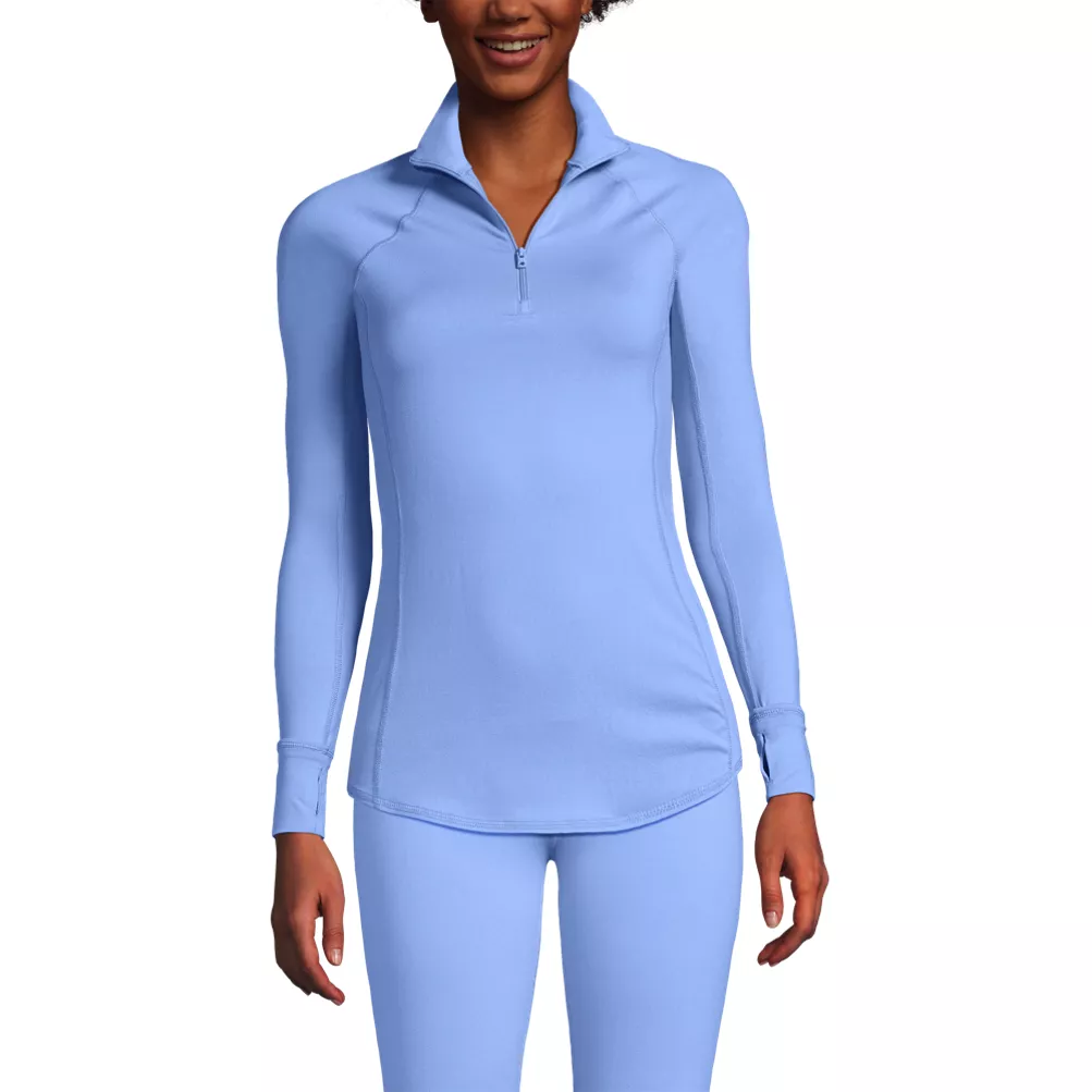 Women's Petite Baselayer Cozy Thermaskin Quarter Zip Top | Lands' End