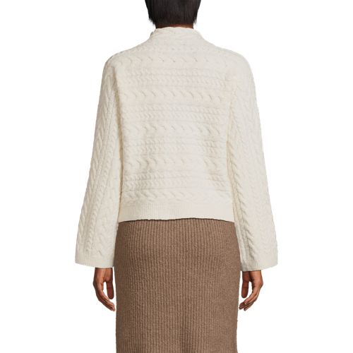 Women's Boucle Funnel Neck All Over Cable Sweater, Back