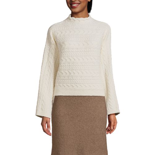 Women's Boucle Funnel Neck All Over Cable Sweater, Front