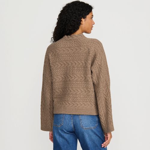 Women's Boucle Funnel Neck All Over Cable Sweater, Back