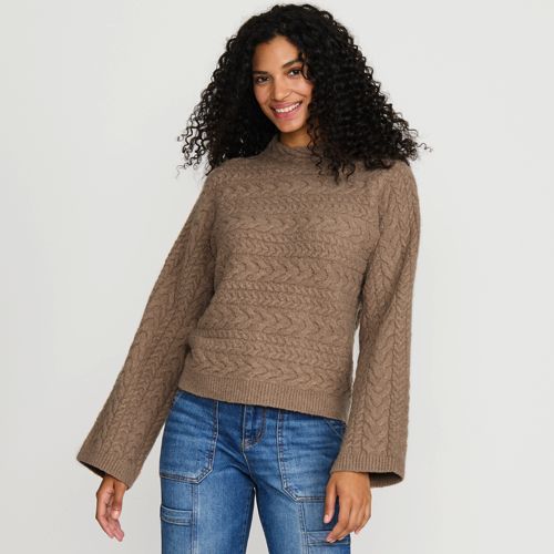 Women's Boucle Funnel Neck All Over Cable Sweater, Front