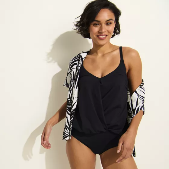 Women's Chlorine Resistant Smoothing Control Blouson Fauxkini One Piece Swimsuit - primary