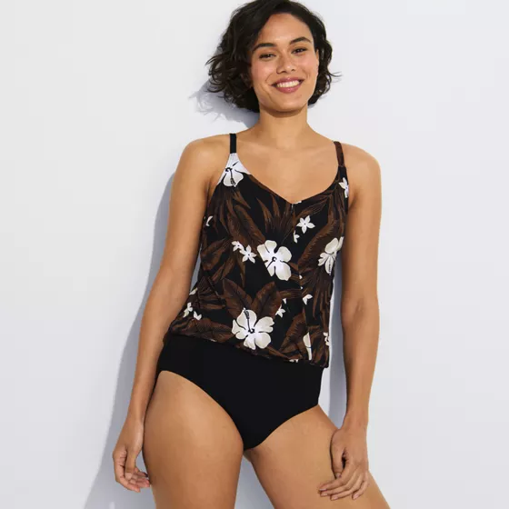 Women's Chlorine Resistant Smoothing Control Blouson Fauxkini One Piece Swimsuit - primary