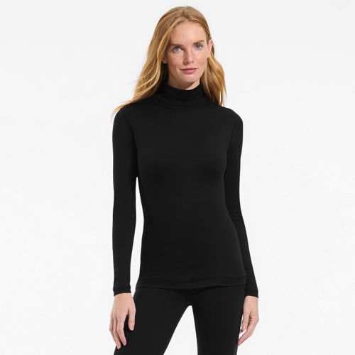 Cosy Thermaskin Roll Neck Thermal Top, Women, size: M, regular, Black, Spandex/Poly-blend, by Lands' End