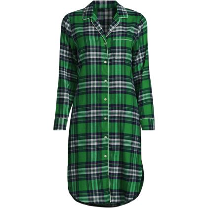 Women's Plus Size Drapey Flannel Long Sleeve Button Down Knee Length Sleepshirt Nightgown - image 1