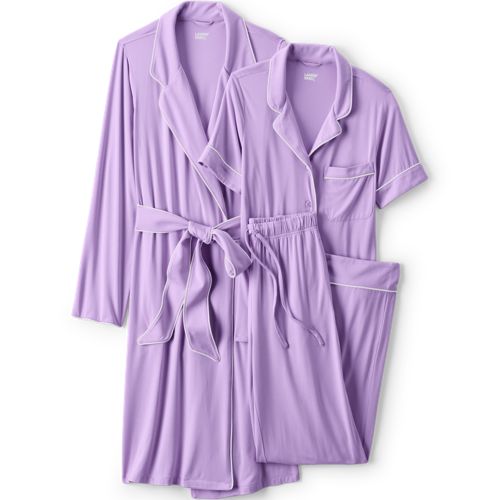 Women's Cooling 3 Piece Pajama Set - Robe Top and Pants, Front