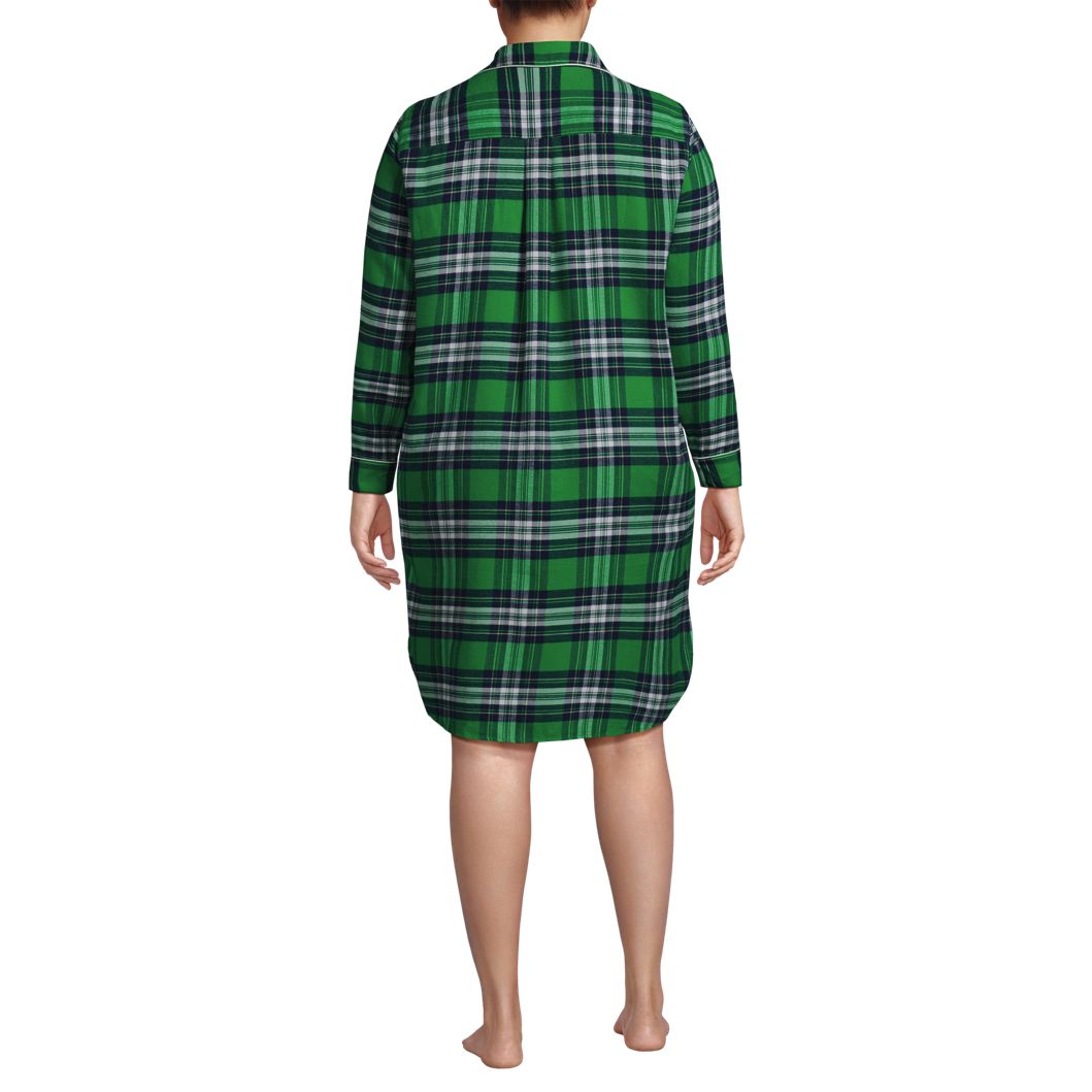 Women's Plus Size Drapey Flannel Long Sleeve Button Down Knee Length Sleepshirt Nightgown