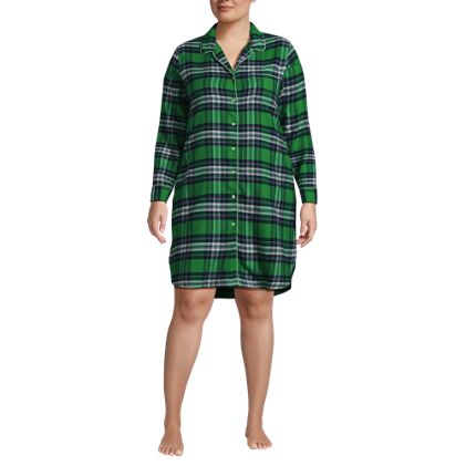 Women's Plus Size Drapey Flannel Long Sleeve Button Down Knee Length Sleepshirt Nightgown - primary