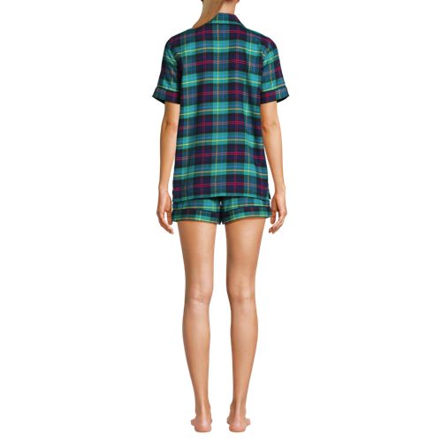 Women's Drapey Flannel 2 Piece Pajama Set - Short Sleeve Top and Shorts, Back