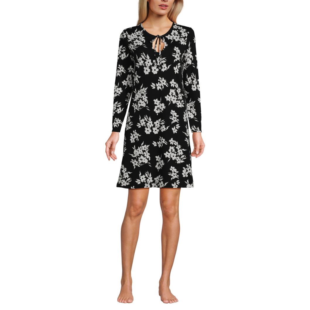Women's Cotton Interlock Long Sleeve Above the Knee Nightgown