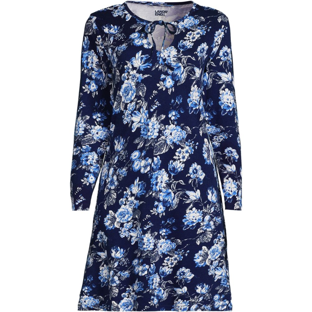 Women's Cotton Interlock Long Sleeve Above the Knee Nightgown | Lands' End
