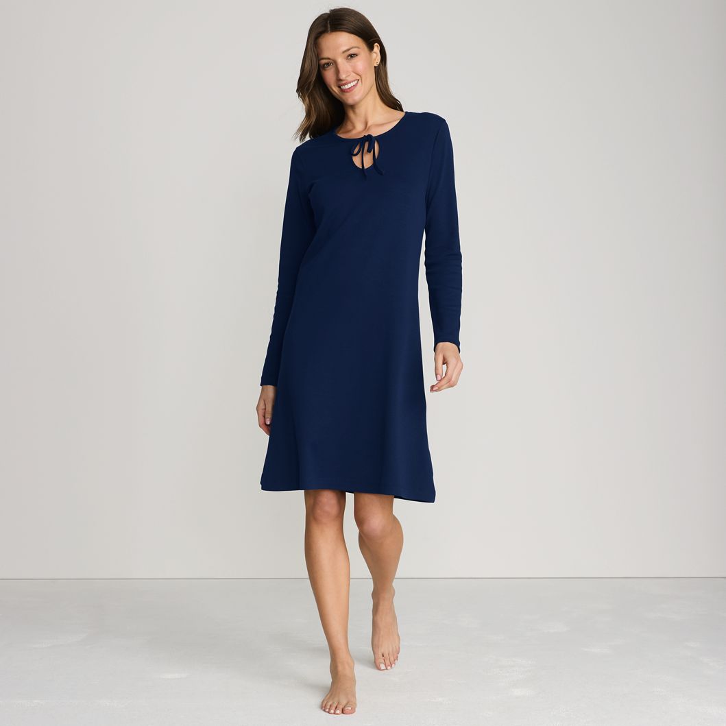Women's Cotton Interlock Long Sleeve Above the Knee Nightgown
