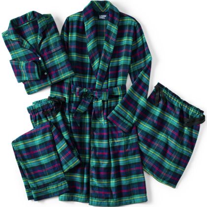 Women's Petite Drapey Flannel 4 Piece Pajama Set - Long Sleeve Top and Pants Robe and Bag - primary