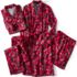 Women's Plus Size Drapey Flannel 4 Piece Pajama Set - Long Sleeve Top and Pants Robe and Bag, Front