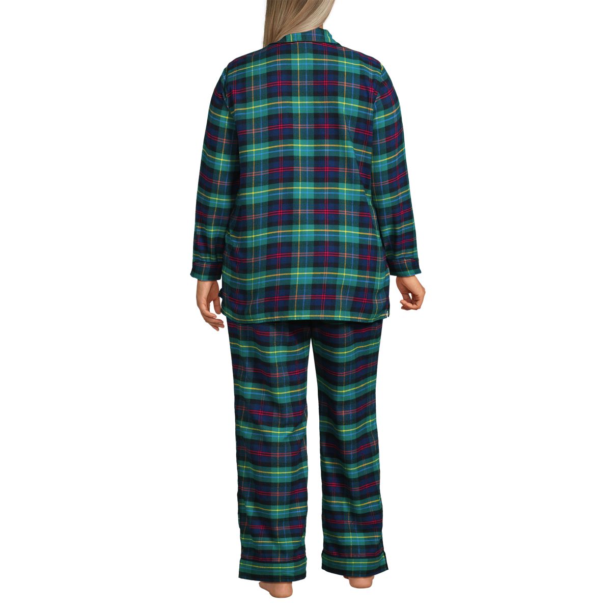 Women's Plus Size Drapey Flannel 4 Piece Pajama Set - Long Sleeve Top and Pants Robe and Bag