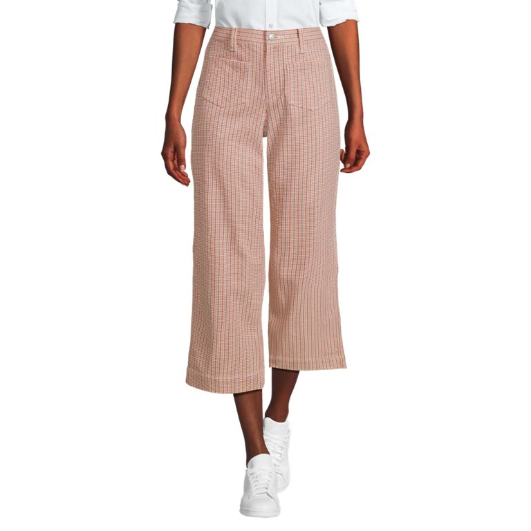 Women's Printed Twill High Rise 5 Pocket Wide Leg Crop Pants