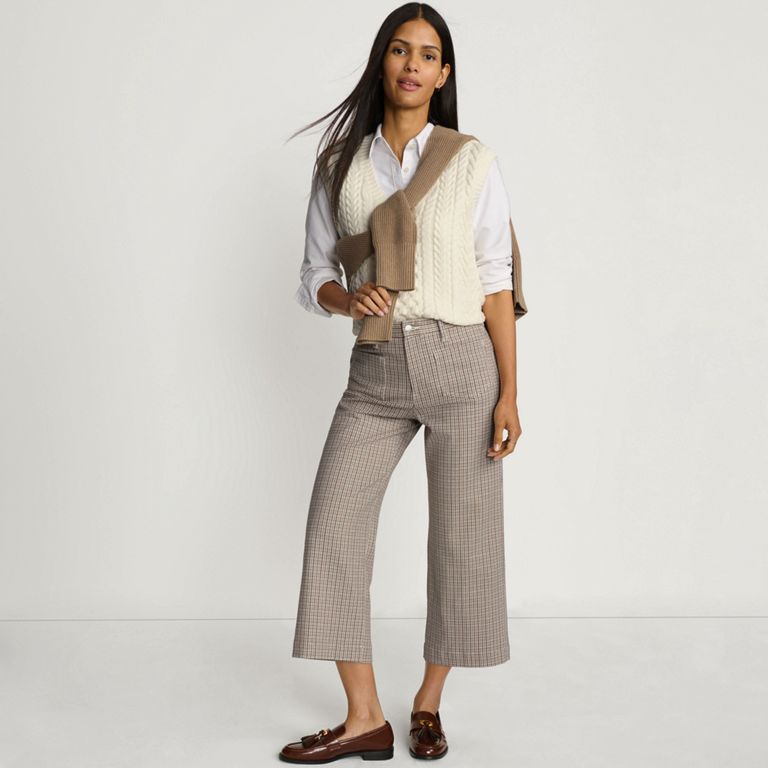 Women's Printed Twill High Rise 5 Pocket Wide Leg Crop Pants