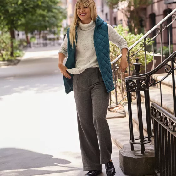 Women's Brushed Wool High Rise Pleated Wide Leg Pants - primary