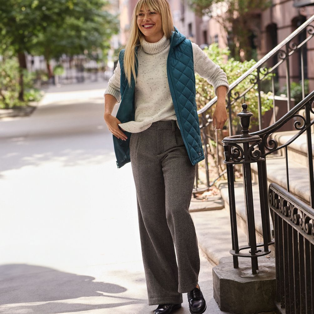 Women's Brushed Wool High Rise Pleated Wide Leg Pants | Lands' End
