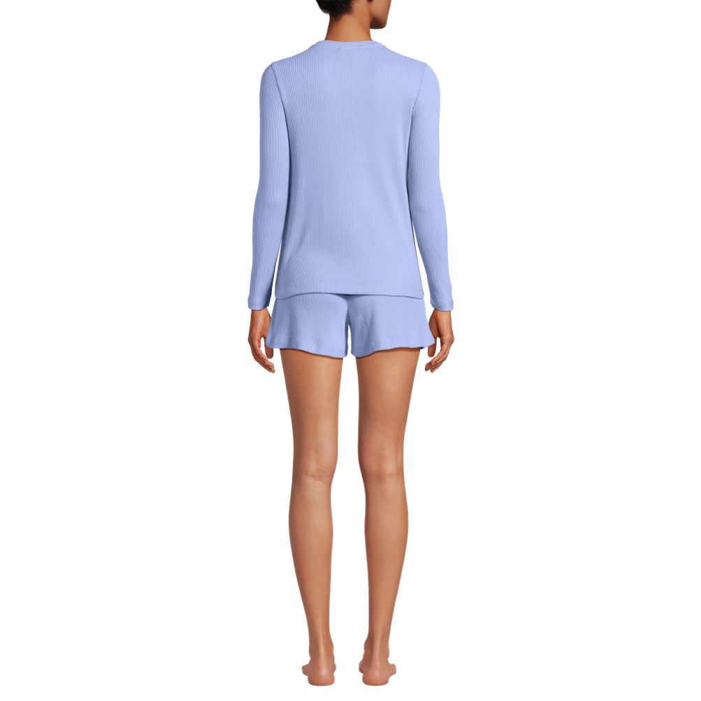 売れ筋商品|||ランズエンド カットソー トップス レディース Women's Cozy Brushed Rib 2 Piece Pajama Set - Long Sleeve Top and Shorts Light cornflower Women's Cozy Brushed Rib 2 Piece Pajama Set - Long Sleeve