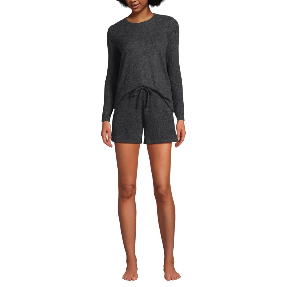 売れ筋商品|||ランズエンド カットソー トップス レディース Women's Cozy Brushed Rib 2 Piece Pajama Set - Long Sleeve Top and Shorts Light cornflower Women's Cozy Brushed Rib 2 Piece Pajama Set - Long Sleeve