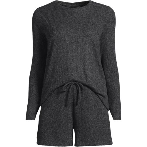 売れ筋商品|||ランズエンド カットソー トップス レディース Women's Cozy Brushed Rib 2 Piece Pajama Set - Long Sleeve Top and Shorts Light cornflower Women's Cozy Brushed Rib 2 Piece Pajama Set - Long Sleeve