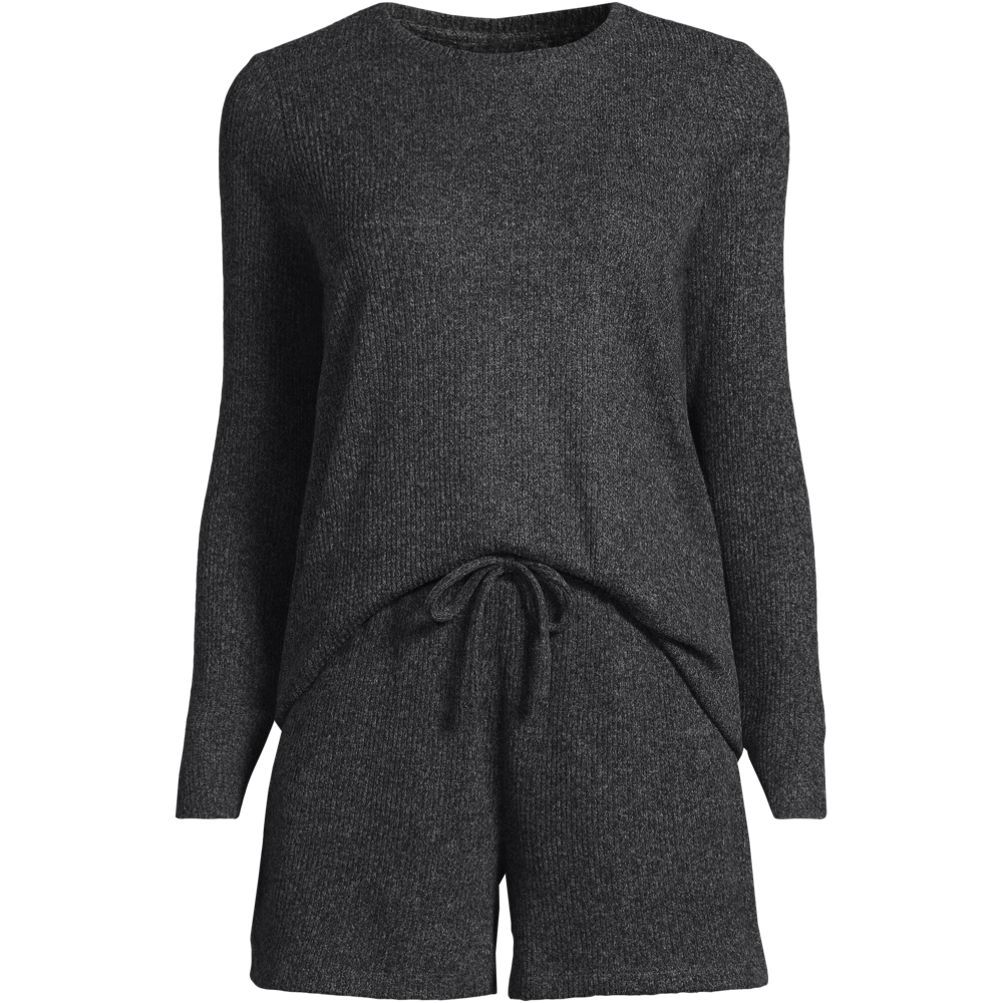 Women's Cozy Brushed Rib Piece Pajama Set Long Sleeve Top and