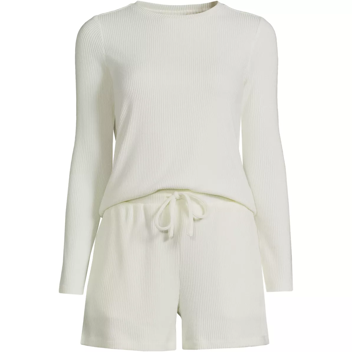 Women's Cozy Brushed Rib 2 Piece Pajama Set - Long Sleeve Top and Shorts