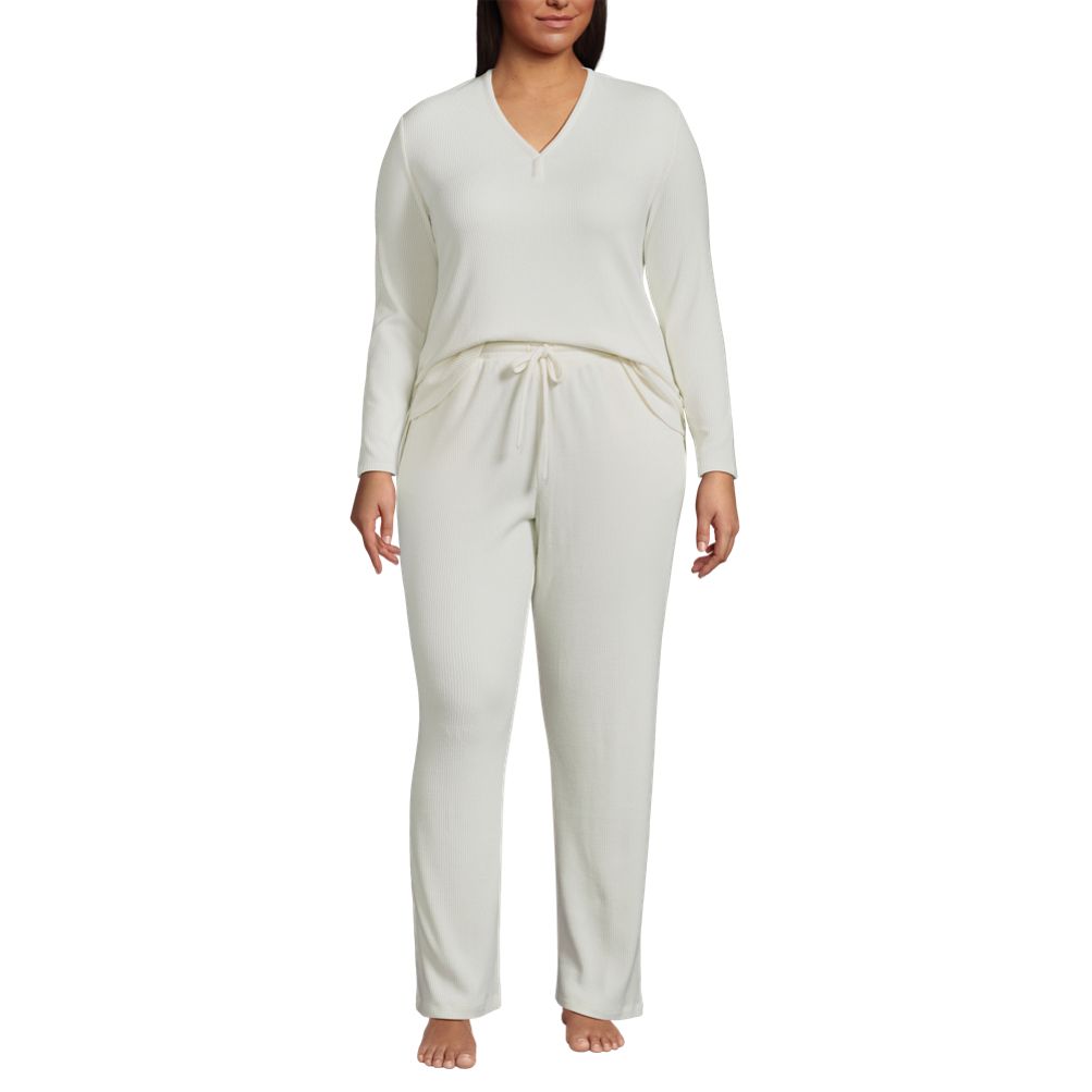 Women's Plus Size Cozy Piece Pajama Set Long Sleeve Top and