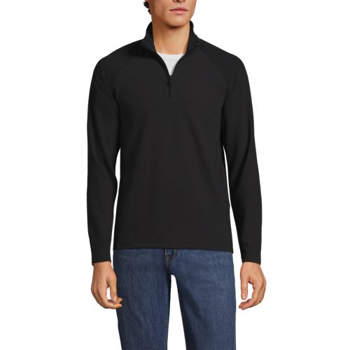  Lands' End Strukturiertes Langarm-shirt Mit Troyer-kragen Social/active, Herren, Größe:44-46 Regular, Schwarz, Elasthan/lyocell (viskose)/polyester-mischung, By  