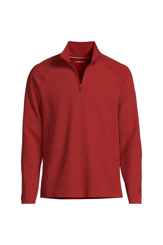 Men's Tall Long Sleeve Waffle Quarter Zip - Lands' End - Brown - L