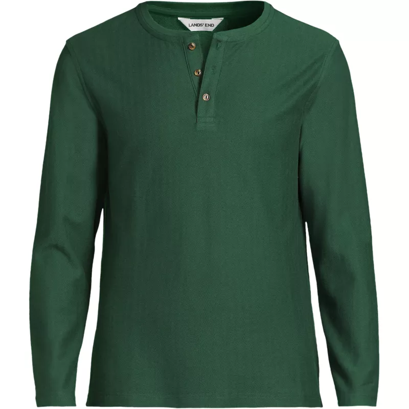 Men's Tall Long Sleeve Textured Herringbone Henley, Front
