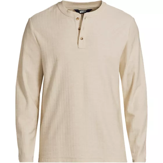 Men's Long Sleeve Textured Herringbone Henley - primary