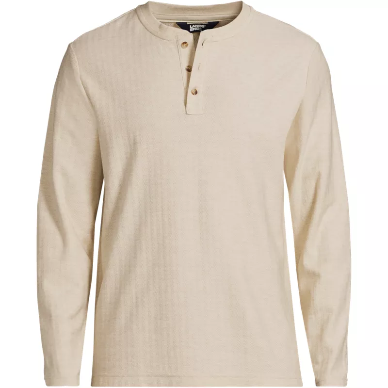 Men's Long Sleeve Textured Herringbone Henley, Front