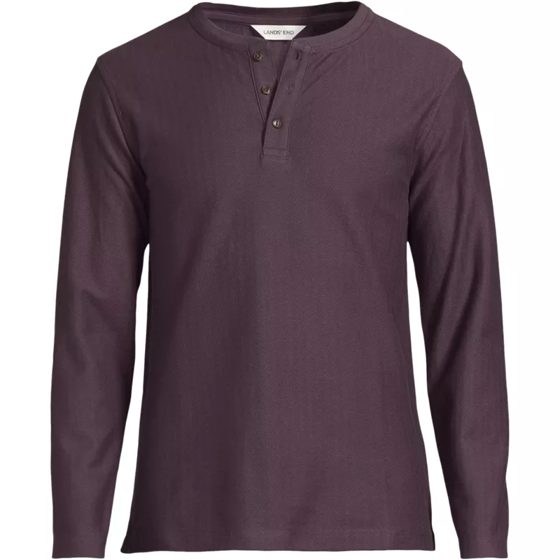 Men's Tall Long Sleeve Textured Herringbone Henley, Front