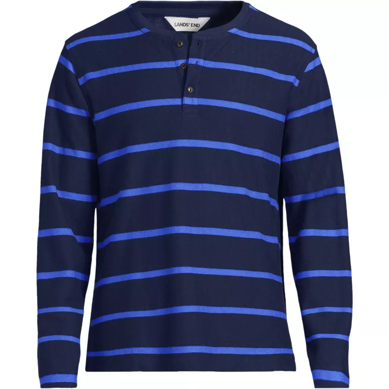 Men's Tall Long Sleeve Textured Herringbone Henley, Front