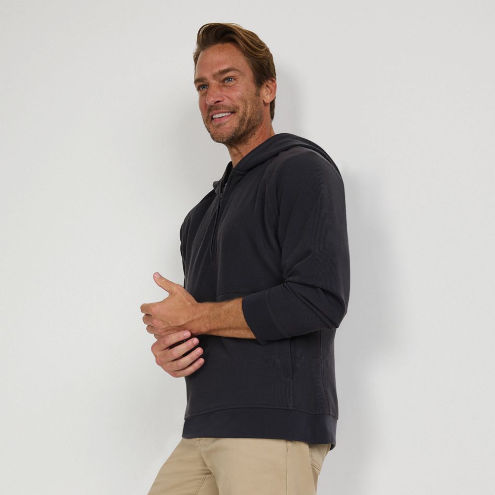 Men's Long Sleeve Waffle Quarter Zip Hoodie | Lands' End