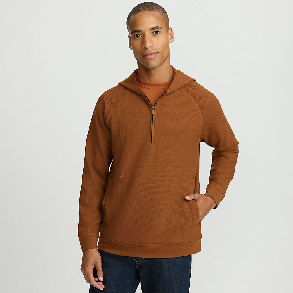 Men's Long Sleeve Waffle Quarter Zip Hoodie | Lands' End Men's Long Sleeve Waffle Quarter Zip Hoodie | Lands' End