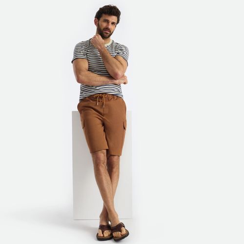 Soft Ease Linen Blend Pull-on Cargo Shorts, Men, size: S, regular, Brown, Cotton/Linen, by Lands' End