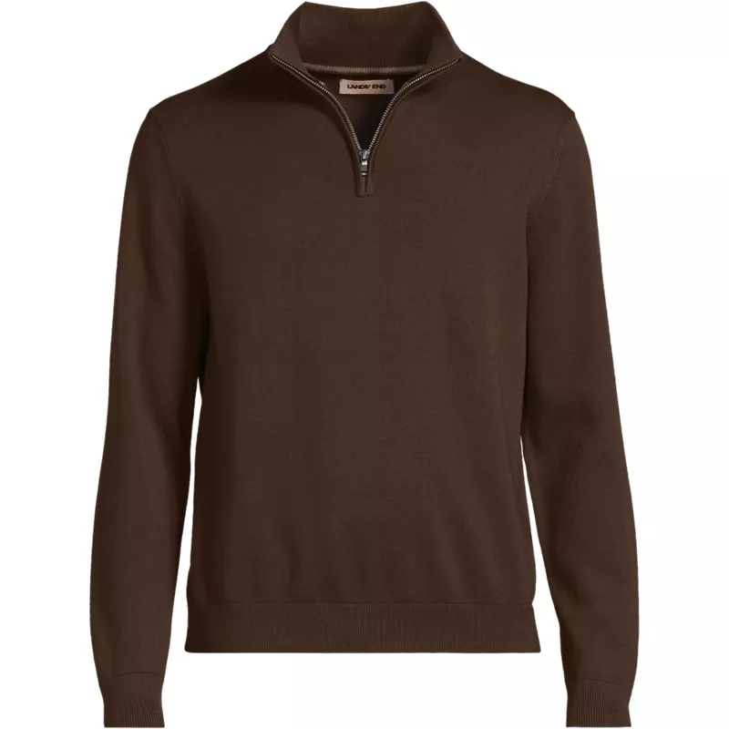 Men's Long Sleeve Fine Gauge Cotton Quarter Zip Sweater, Front