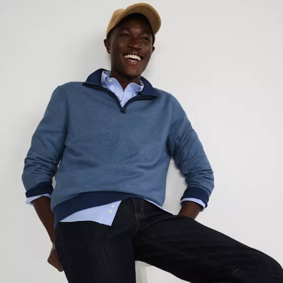 Men's Long Sleeve Fine Gauge Cotton Quarter Zip Sweater - primary