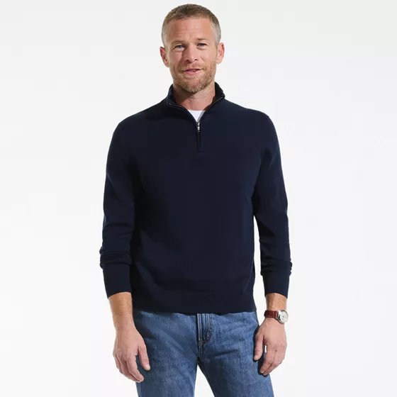 Men's Tall Long Sleeve Fine Gauge Cotton Quarter Zip Sweater - primary