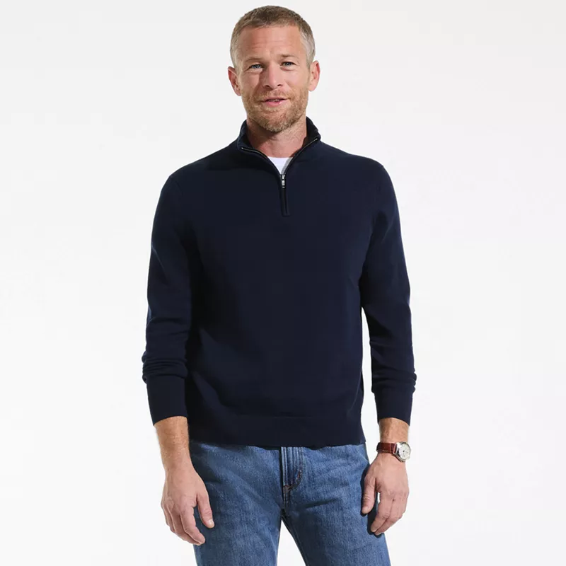 Men's Tall Long Sleeve Fine Gauge Cotton Quarter Zip Sweater, alternative image