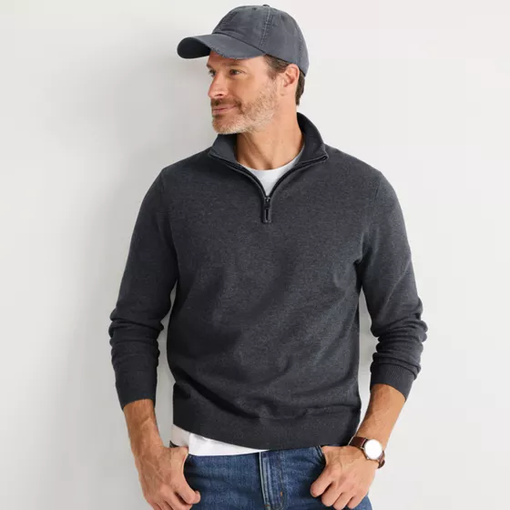 Men's Long Sleeve Fine Gauge Cotton Quarter Zip Sweater - primary