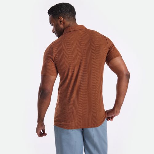  Lands' End Kurzarm-polo Mit Fischgrät-struktur, Herren, Größe:48-50 Regular, Braun, Baumwolle/polyester/baumwoll-mischung, By Lands' End 