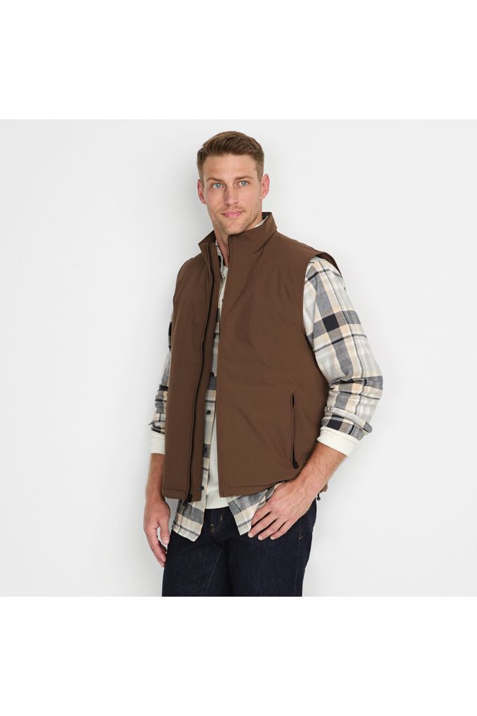 Lands' End Men's Tall Non-quilted Insulated Commuter Vest In Brown