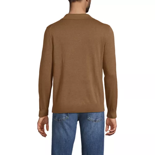 Men's Long Sleeve Cotton Sweater Polo, Back