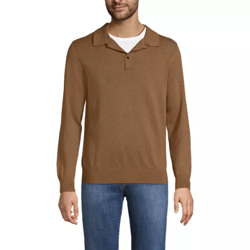 Men's Long Sleeve Cotton Sweater Polo, Front